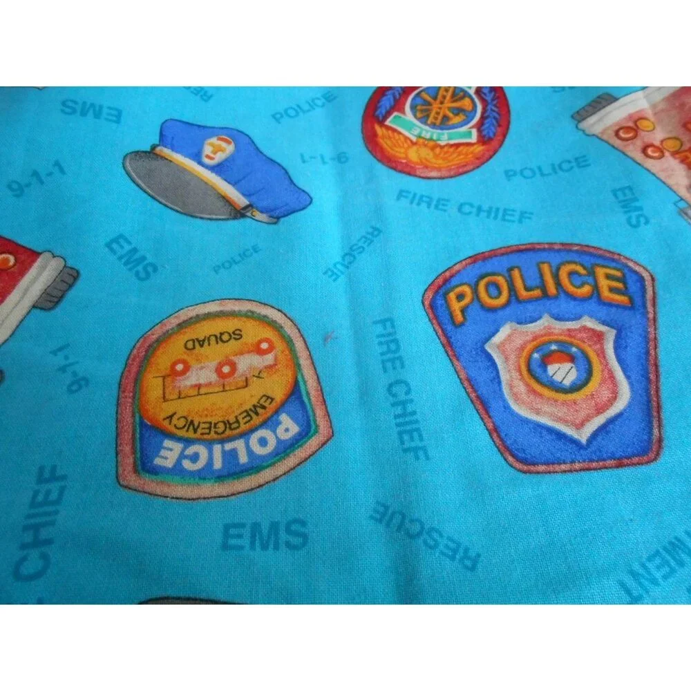 Kids Room Valance Police Fire Truck EMS Badge Hat First Responder 84x18.5 #1